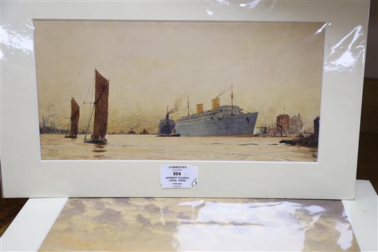 Herbert Touzeau Ahier (20thC.), three watercolours, Pool of London, Battersea and Westminster from the Thames,